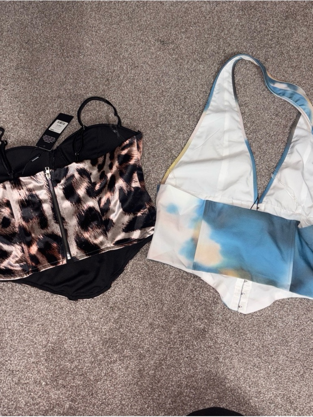 Fashion Nova Leopard Print and Blue Tie-Dye Crop Tops